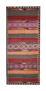 Rugs For Sale UK Vintage Azerbaijan Kilim Rug With Rustic Sripe Pattern, For Sale. Excellent Vintage and Antique Rugs Available.