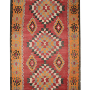 Vintage Persian Rug, Orange Red Wool Persian Kilim For Sale