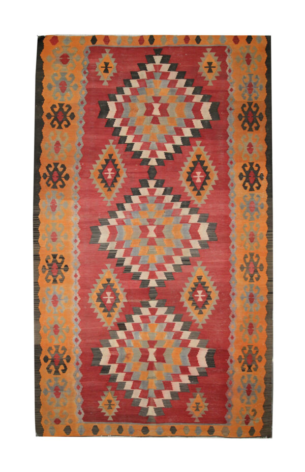 Vintage Persian Rug, Orange Red Wool Persian Kilim For Sale