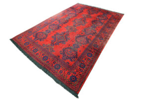 Antique Turkish Ushaq carpet red green full view cut out